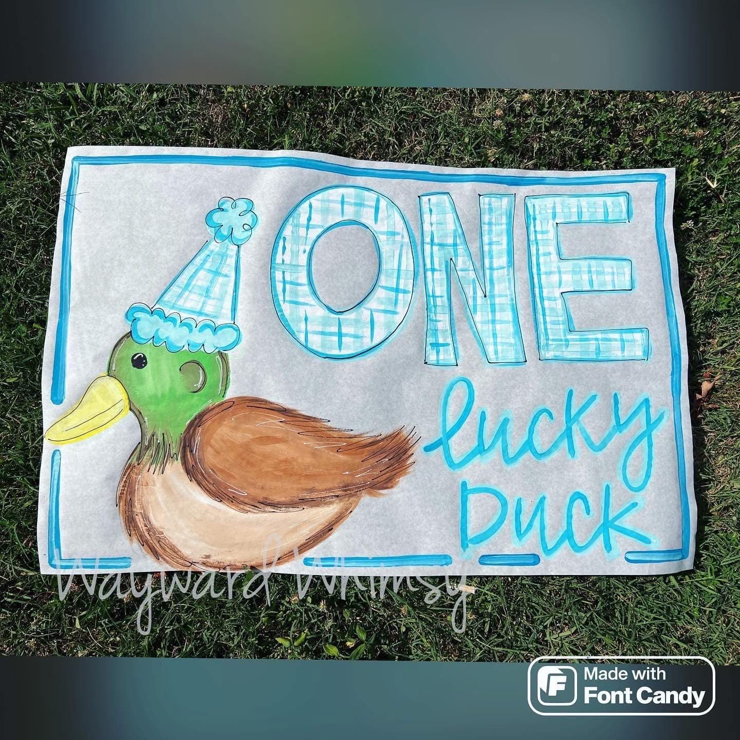 Hand Painted Custom Lucky Duck Theme Birthday Banner- Kraft Paper ...