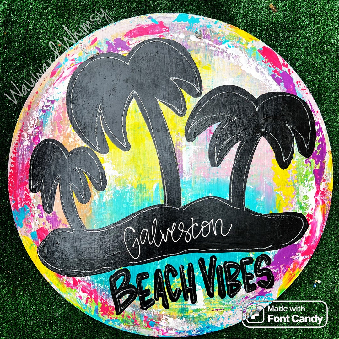 Beach Scene Palm Tree Wooden Door Hanger Etsy