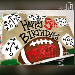Hand painted custom football- first down theme  Birthday Banner- Kraft paper banner- party decor- party sign- backdrop