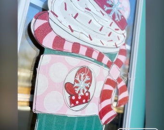 Winter drink- hot coco- hot chocolate- Latte Wood Cut Out Door Hanger