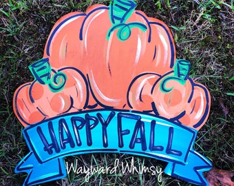 Pumpkin sign Wood Cut Out Door Hanger