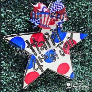 HAPPY 4th of JULY STAR Patriotic Wood Cut Out Door Hanger