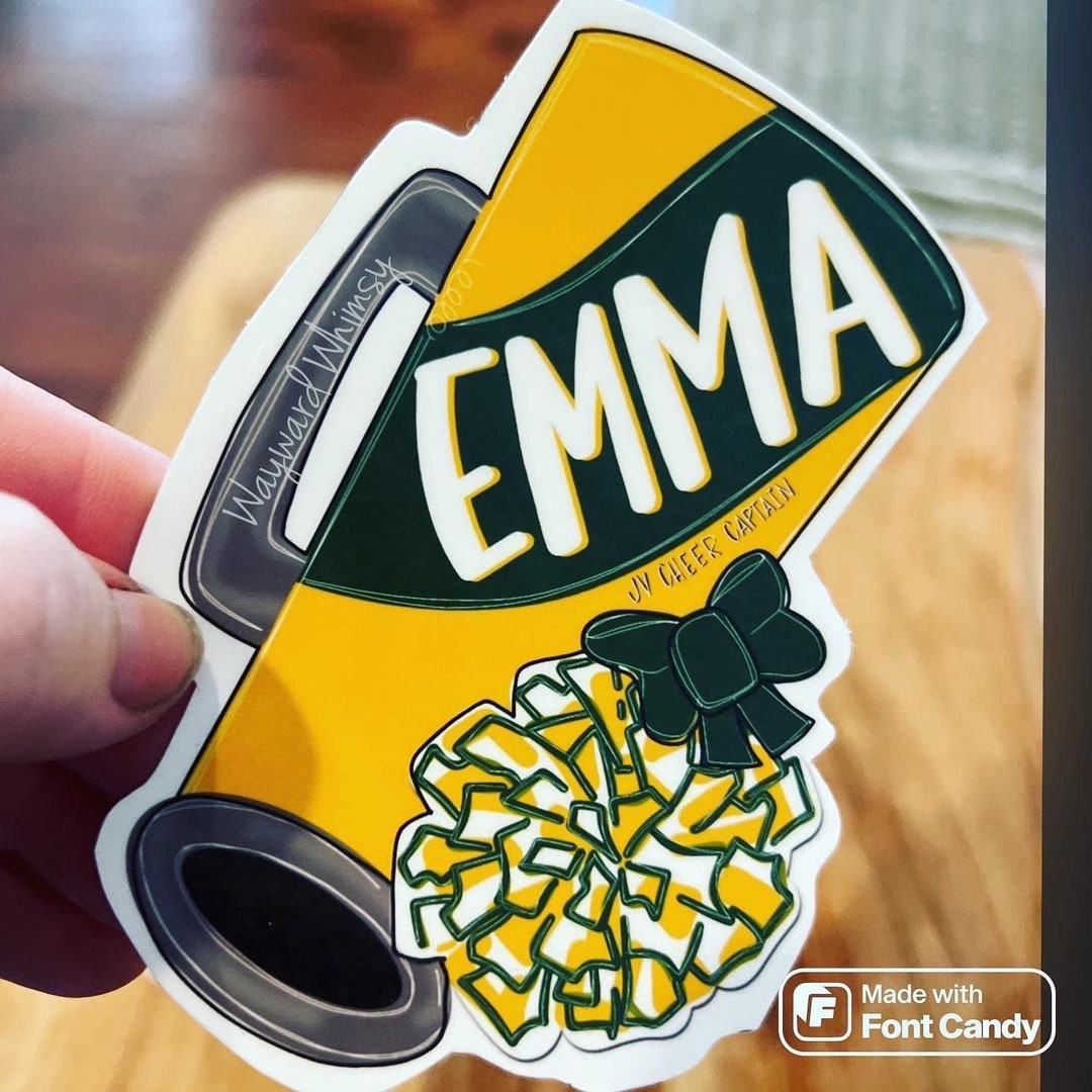 Cheer Sticker Megaphone Pack of 6 Custom Color & Name Vinyl Sticker
