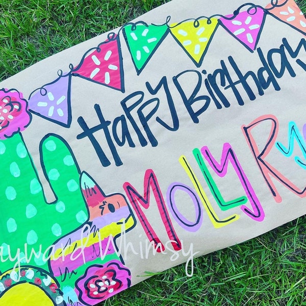 Fiesta theme Hand painted custom party banner- Birthday Banner- Kraft paper banner- party decor- party sign- backdrop