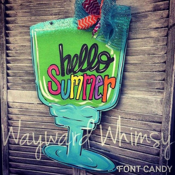 Margarita with glitter "salted" rim Wood Cut Out Door Hanger
