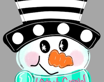 Snowman with tall hat Door Hanger downloadable file printable template