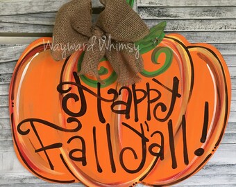 Pumpkin sign Wood Cut Out Door Hanger
