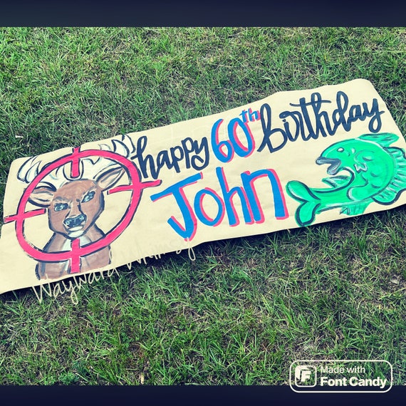 Hunting and Fishing Theme Hand Painted Custom Party Banner Birthday Banner  Kraft Paper Banner Party Decor Party Sign Backdrop 