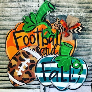 Football and Fall pumpkins and football Wood Cut Out Hanger