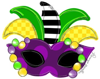 Mardi Gras Mask with Beads Door Hanger downloadable file printable template