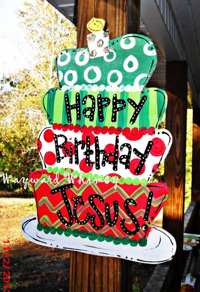 Happy Birthday Jesus Christmas Cake Wood Cut Out Door Hanger - Etsy