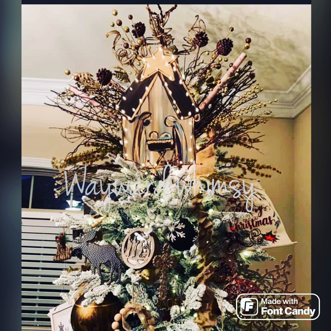 LIGHTED Nativity Wooden Tree Topper - Etsy