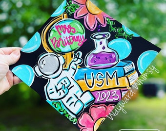 Painted Graduation Cap Topper Personalized to fit your needs-  you specify art Custom Grad Cap topper