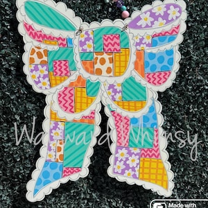 Patchwork bow Wooden Door Hanger