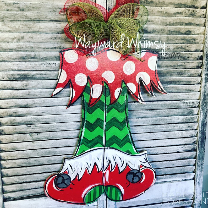 Elf Legs Wood Cut Out Door Hanger Etsy