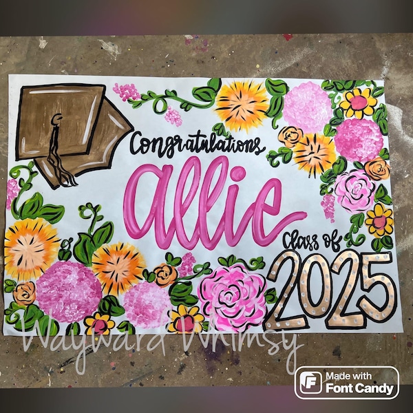 Hand painted custom Floral Graduation banner- Birthday Banner- Kraft paper banner- party decor- party sign- backdrop