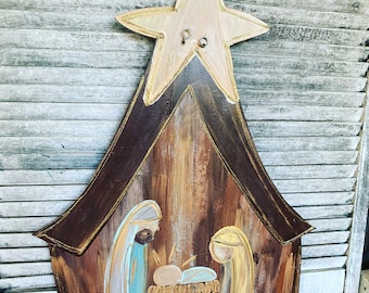 Nativity scene manger scene Wood Cut Out Door Hanger
