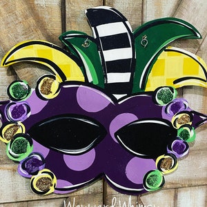 Mardi Gras Mask with Beads Door Hanger