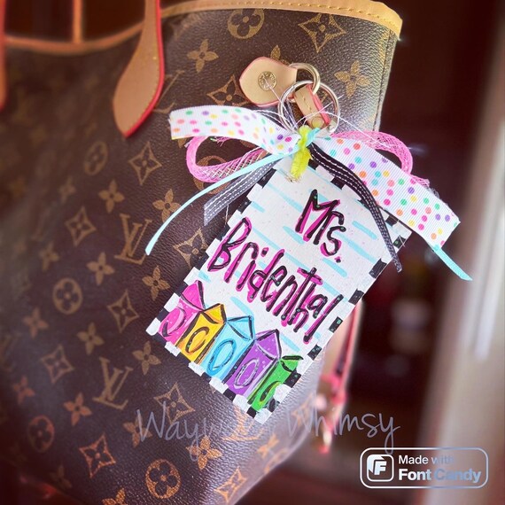 Teacher purse charm- bag tag, lunchbox name tag, rearview charm, anywhere ornament, personalized ornament