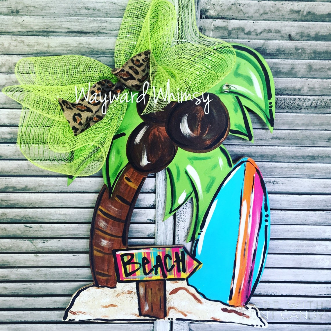Beach Scene Palm Tree Wooden Door Hanger Etsy