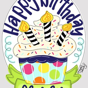 Happy Birthday cupcake with banner Door Hanger downloadable file printable template