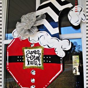 SANTA STOP HERE Wood Cut Out Door Hanger