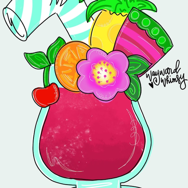 Summer Cocktail  Door Hanger downloadable file printable template