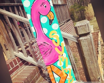 4 ft tall porch sign- Summer flamingo - porch decor- porch leaner