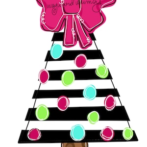 Plantilla imprimible para colgar en la puerta con un árbol de Navidad triangular con lazo.