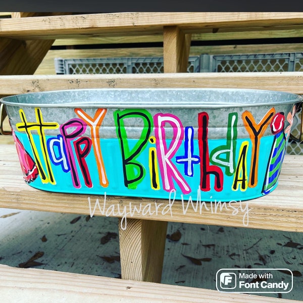 Personalized and hand painted Birthday Party Decor metal  Tub- galvanized tub, storage, organizer