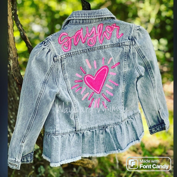 Youth/children Handpainted Denim Jacket- you customize- you supply jacket- painted jean jacket- simple artwork