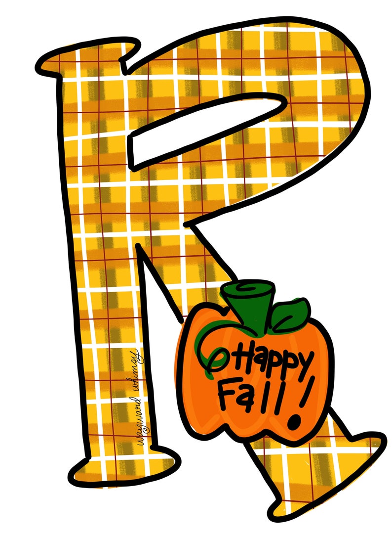 letter r with pumpkin fall thanksgiving halloween whimsical font door hanger downloadable file printable template halloween letter template