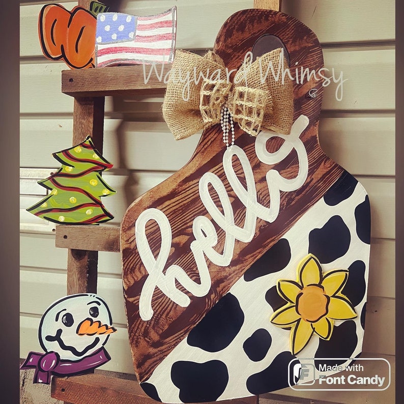 Cattle Tag Cow Print Hello Sign With Interchangable Seasonal - Etsy