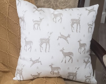 Deer throw pillow cover, fawn pillow, neutral color, Woodland theme, animal theme nursery, adventure themed, explore