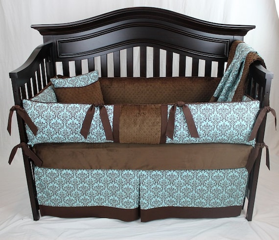 Clearance Free Shipping Turquoise And Brown Damask Baby Boy Etsy