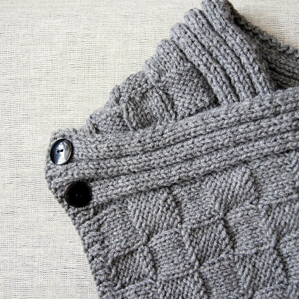 Hand Knit Scarf in Silver Gray, The Checkmate Scarf, Ready to ship