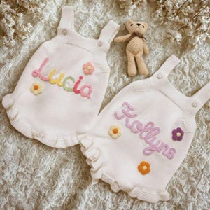 Personalised Baby Name Romper, Custom Embroidered Baby Girl Outfit, Summer Baby Clothes, First Birthday Gift, Baby Shower Present