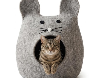 Felt Cat Cave, Wool Cat Cave, Cat Cave Bed, Felt Cat House, Wool Cat Bed, Handmade Cat Cave, Cozy Cat Cave, Cat Owner Gift