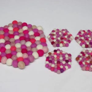 Hexagon Trivet, Felt Trivet, Pot Holder, New Home Gift, Housewarming Gift, Berry Pop Wool Felt