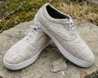 Handmade Natural Hemp Sneakers: Minimalist Lace-Up Vegan Casual Shoes