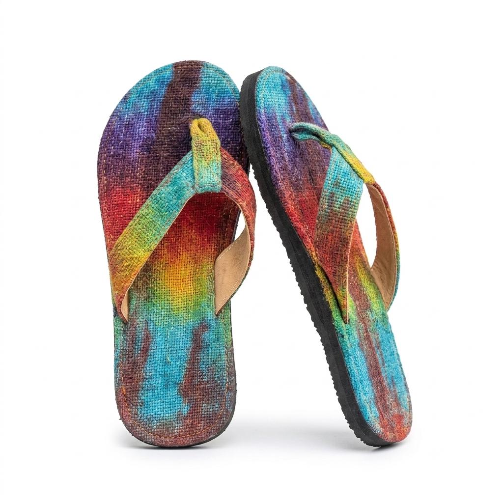Handmade Hemp Flip Flops: Natural Dye Rainbow Mens Sandals, Vegan