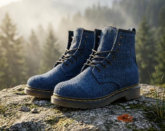 Handmade Hemp Lace-Up Mens Boots: Casual Vegan Shoes from Nepal