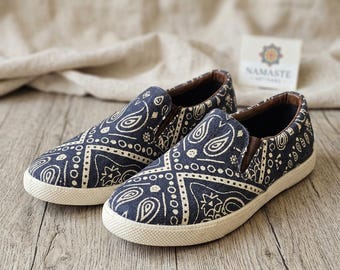 Mandala Hemp Slip On Shoes: Boho Casual Sneakers, Lightweight Vegan Footwear