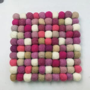 Square Trivet, Felt Trivet, Table Mat, New Home Gift, Housewarming Gift, Berry Pop Wool Felt