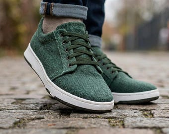Handmade Green Hemp Sneakers: Breathable, Lightweight, Vegan Shoes
