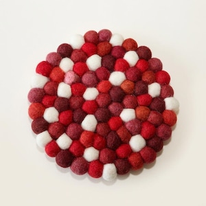 Red Berry Mix Wool Felt Trivet, Heat Resistant Pot Mat, Round Square Hexagon, Hot Dish Mat, Host Gift