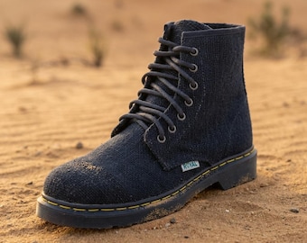 Botas de cáñamo con cordones para mujer y hombre, botines casuales hechos a mano en Nepal, calzado vegano de cáñamo para uso diario.