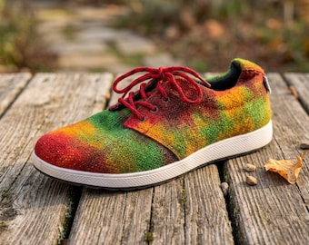 Handmade Natural Dye Hemp Sneakers: Colorful Vegan Lace-Up Footwear