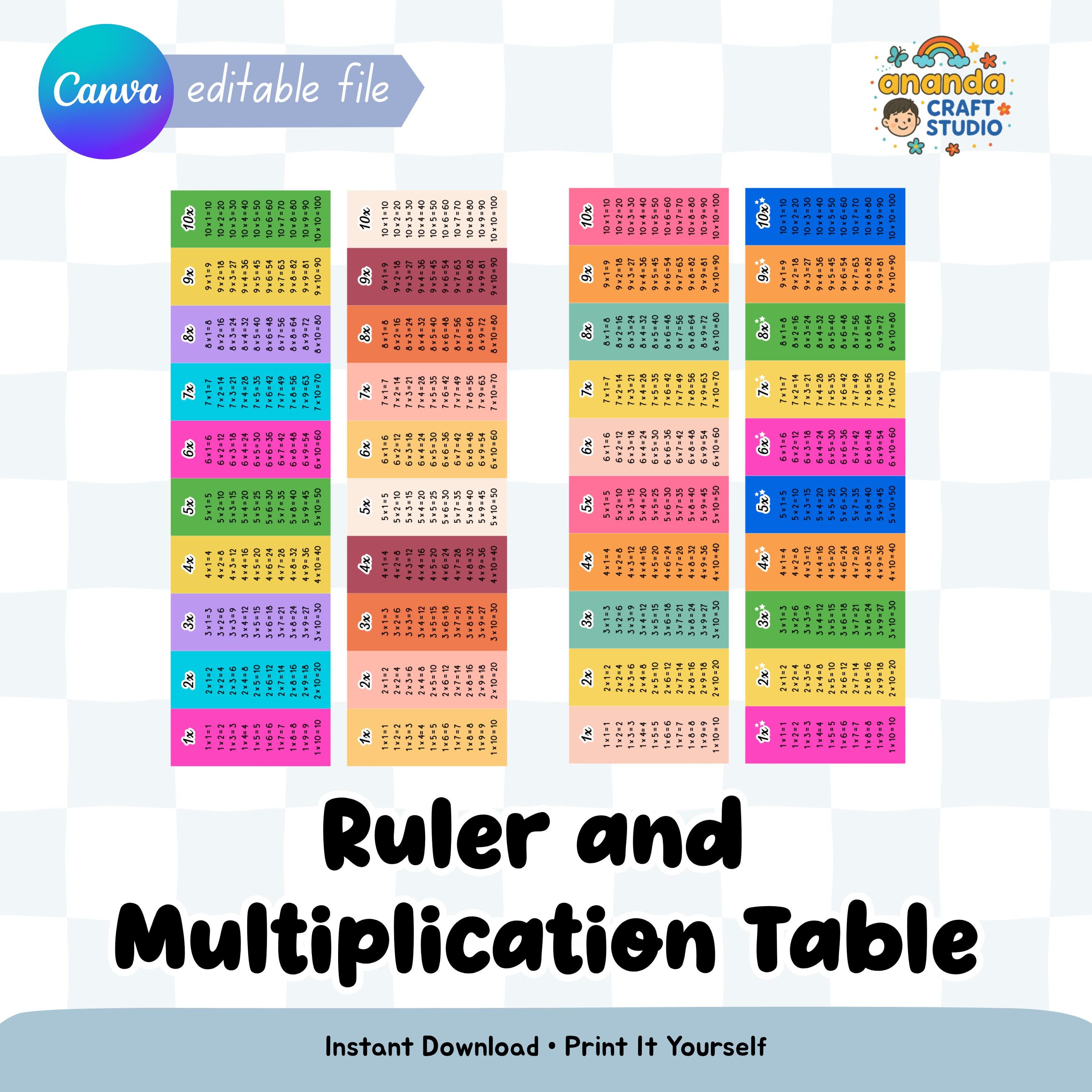 Math Counting Ruler Printable Pdf Kids' School Ruler Template, Printable Multiplication Table (digital ...