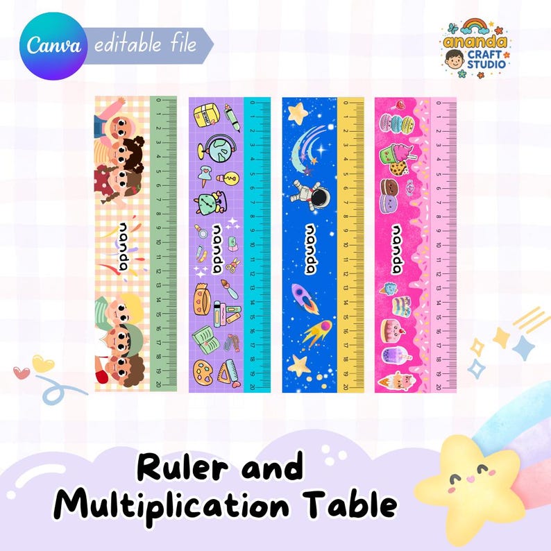 Kids' School Ruler Template, Printable Multiplication Table (digital ...